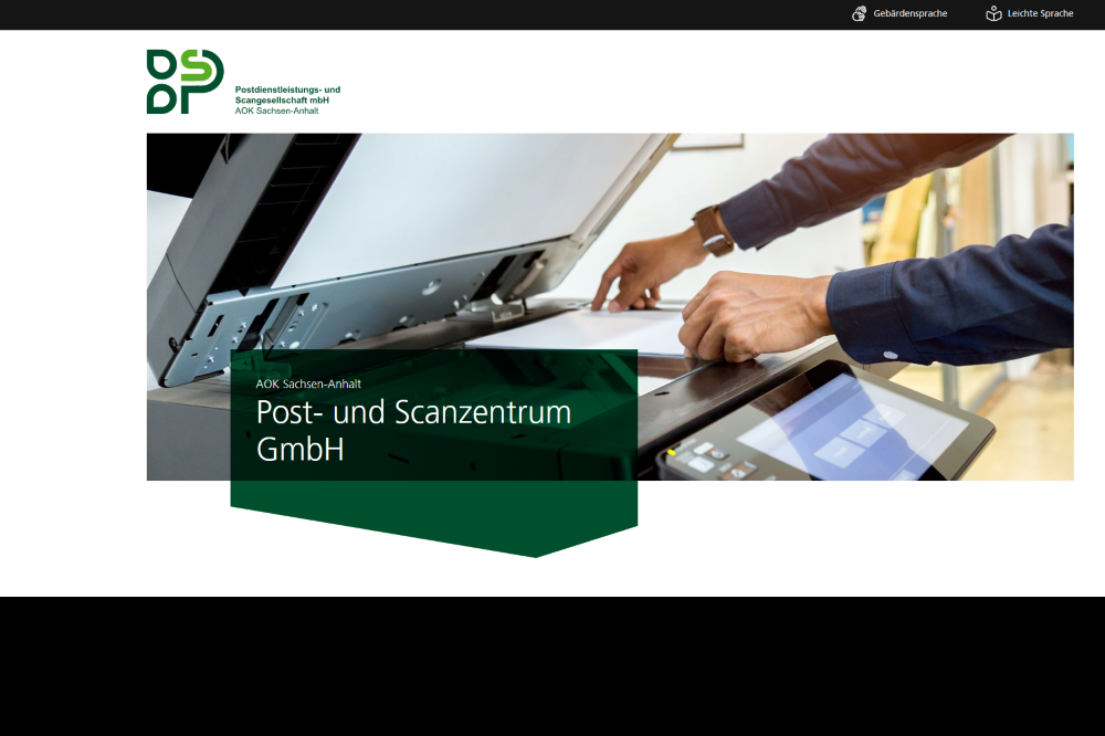 Screenshot Post- und Scangesellschaft Startseite